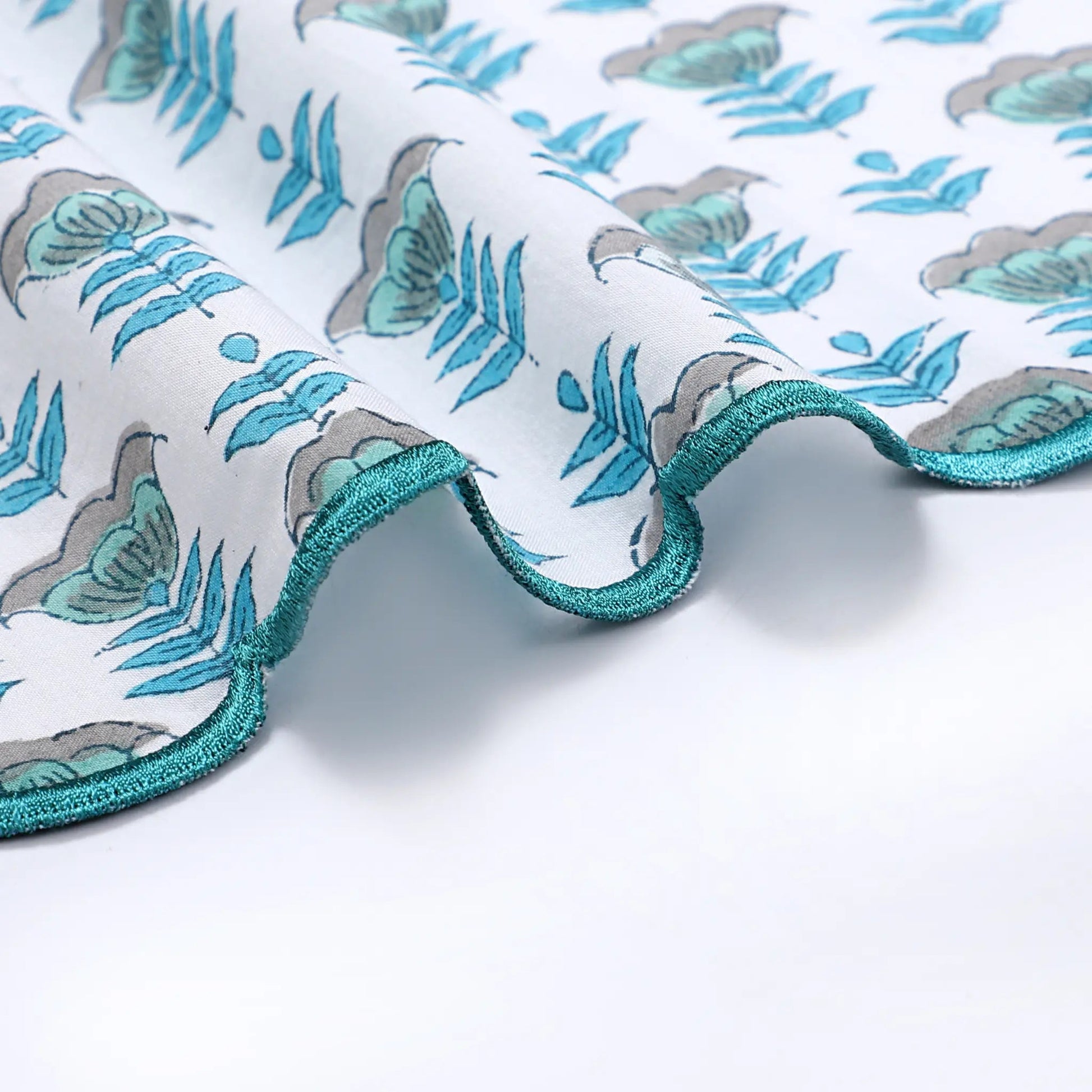 Aquamarine Blue Embroidery Napkins - handmade cotton napkin set by FabricSG