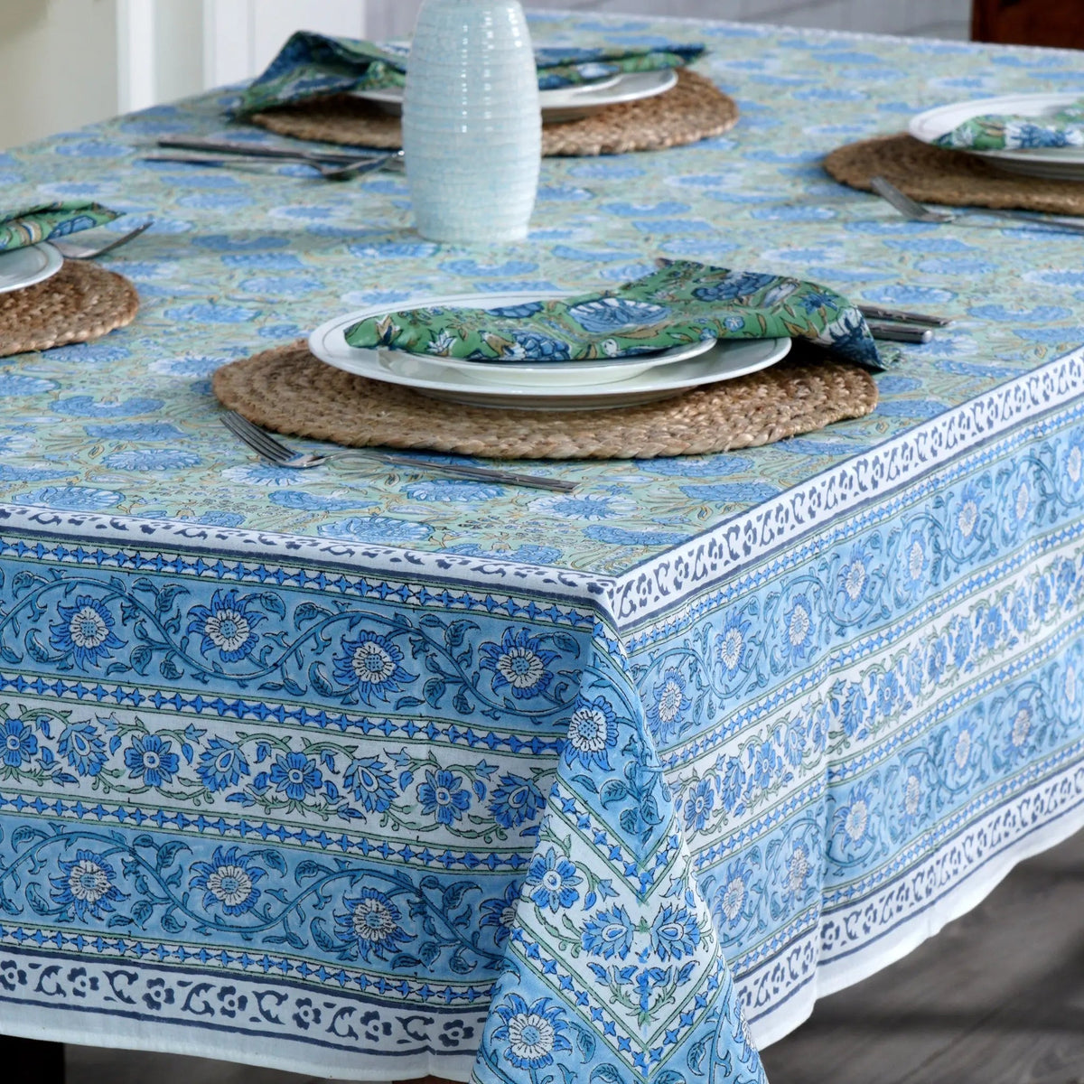 Asparagus Green Gadd Square Tablecloth - handmade cotton tablecloth by FabricSG