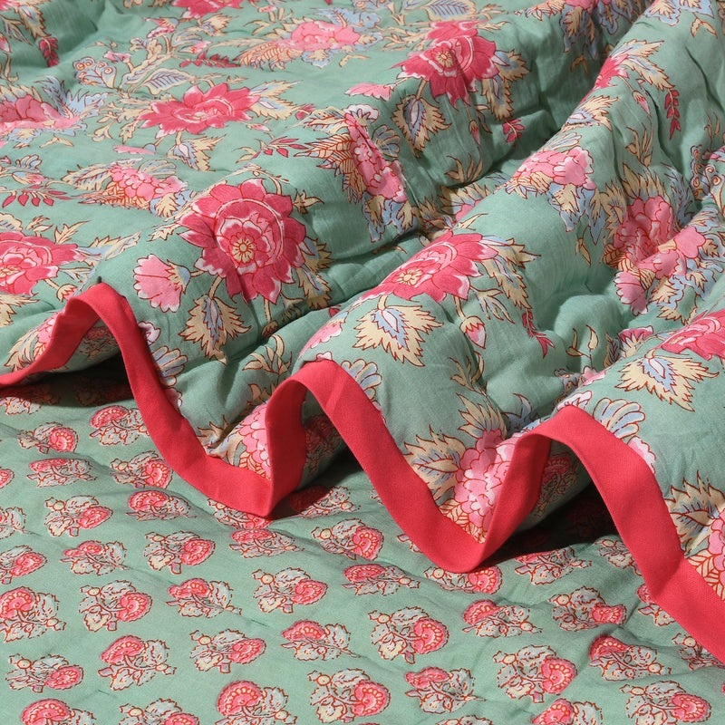 Throw Blanket Indian Handmade Reversible Cotton Quilt