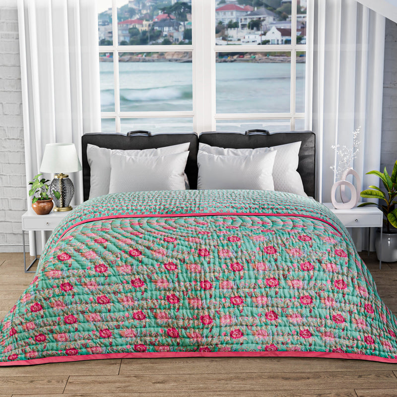 Throw Blanket Indian Handmade Reversible Cotton Quilt