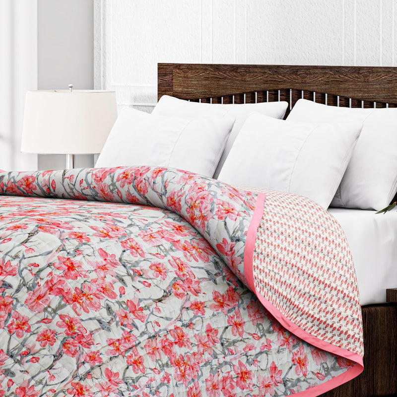 Comforter Throw Blanket Floral Print Reversible Cotton Quilt