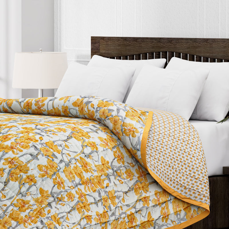 Comforter Throw Blanket Floral Print Reversible Cotton Quilt