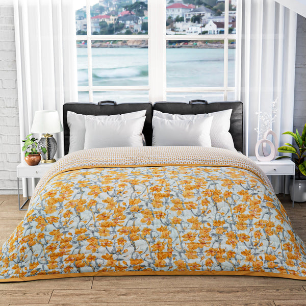 Comforter Throw Blanket Floral Print Reversible Cotton Quilt