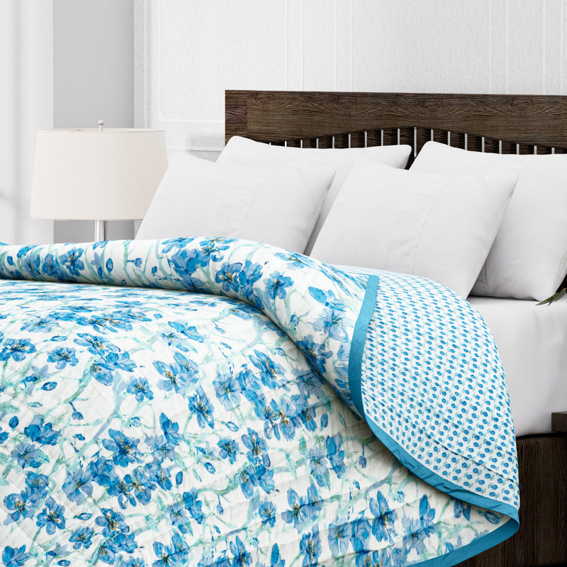 Comforter Throw Blanket Floral Print Reversible Cotton Quilt