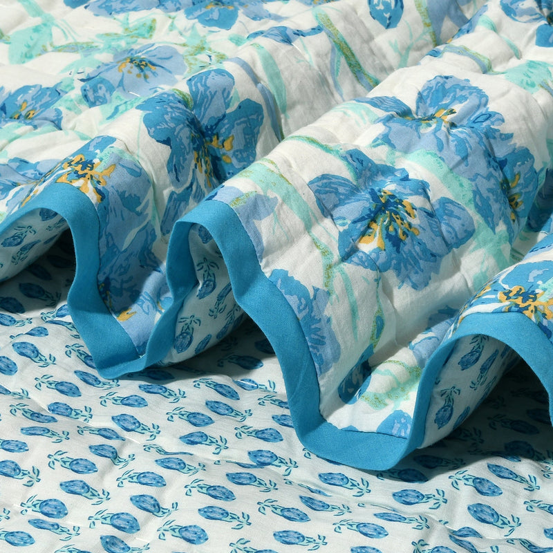 Comforter Throw Blanket Floral Print Reversible Cotton Quilt