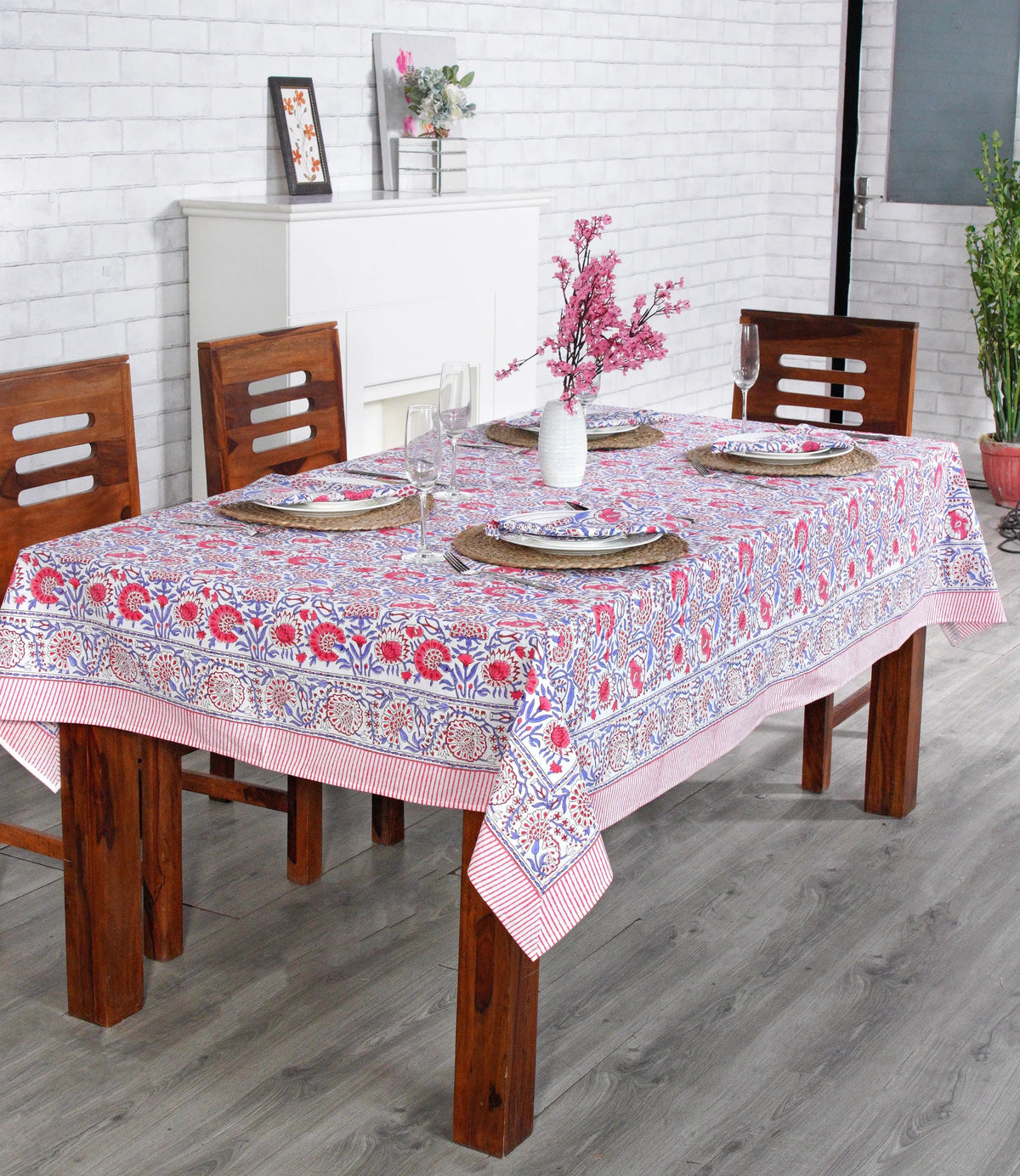 Pigeon Blue and Flamingo Pink Square Tablecloth