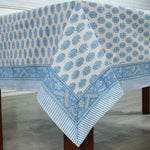 Cerulean Blue Leaf Print Tablecloth
