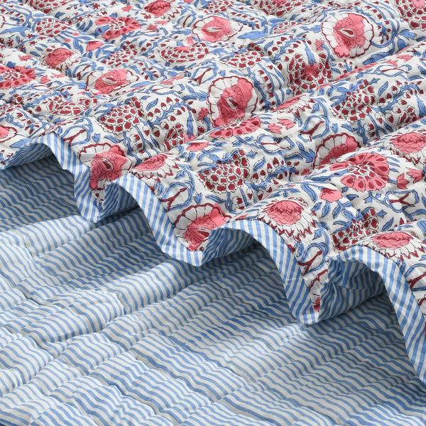 Comforter Throw Blanket Hand Block Printed 100% Cotton Quilt