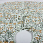 Indian Floral Hand Block Print Piping Scallops Cotton Cloth Christmas Tree Skirt, Farmhouse Outdoor Home House Christmas Decor, Unique, Gift for her, gifts