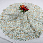 Indian Floral Hand Block Print Piping Scallops Cotton Cloth Christmas Tree Skirt, Farmhouse Outdoor Home House Christmas Decor, Unique, Gift for her, gifts