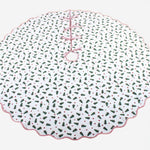 Indian Floral Hand Block Print Piping Scallops Cotton Cloth Christmas Tree Skirt, Farmhouse Outdoor Home House Christmas Decor, Unique, Gift for her, gifts