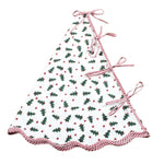 Indian Floral Hand Block Print Piping Scallops Cotton Cloth Christmas Tree Skirt, Farmhouse Outdoor Home House Christmas Decor, Unique, Gift for her, gifts