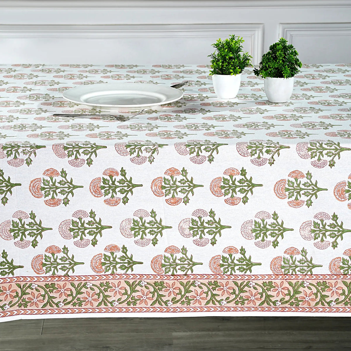 Tablecloth with floral pattern on a dining table