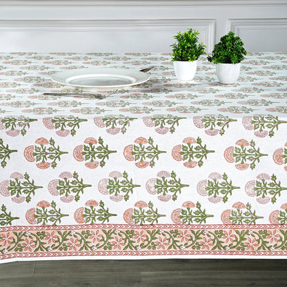 Tablecloth with floral pattern on a dining table