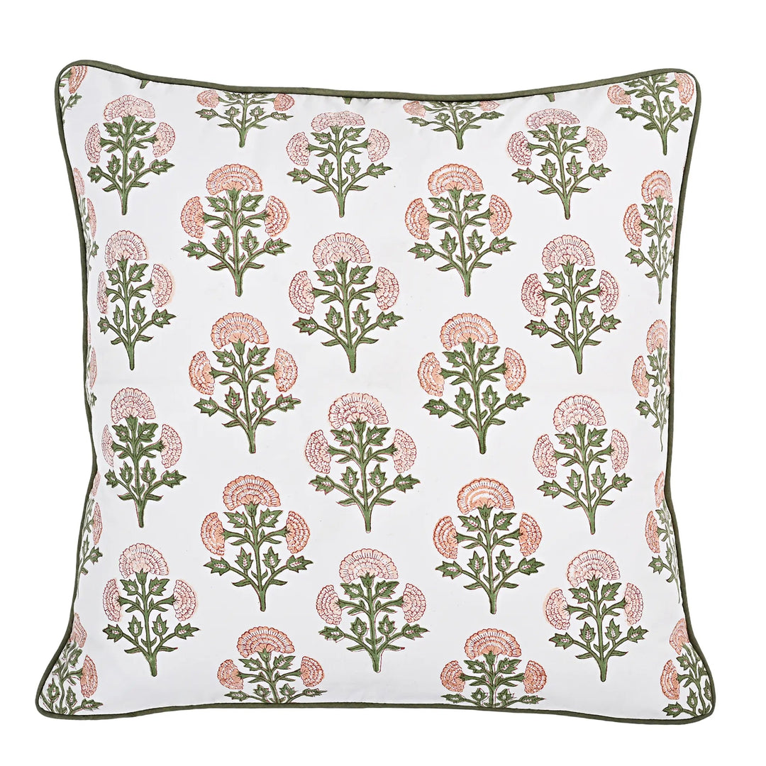 Decorative pillow with floral pattern on a white background
