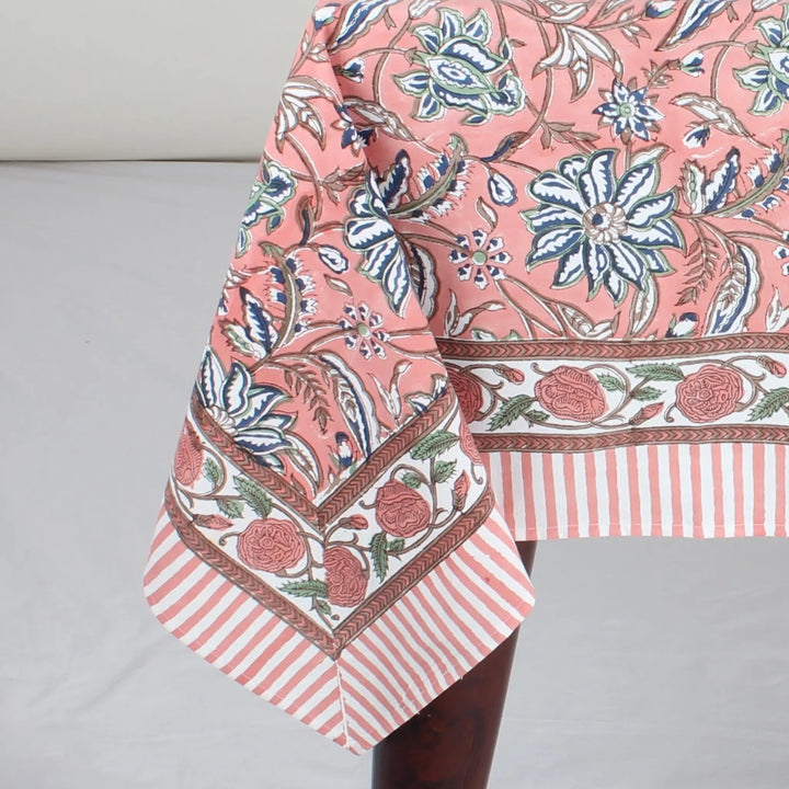 Floral and striped fabric on a gray background