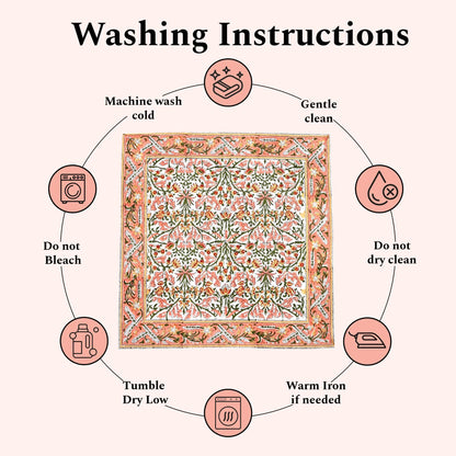 Washing instructions for a fabric product with icons and text on a white background
