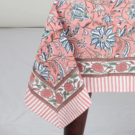 Floral and striped fabric on a gray background