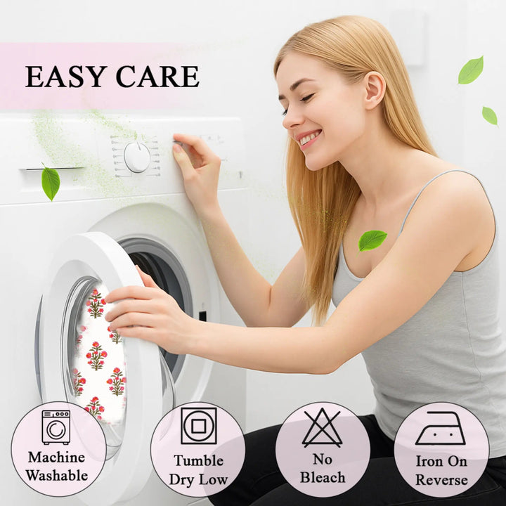 Woman interacting with a washing machine with &