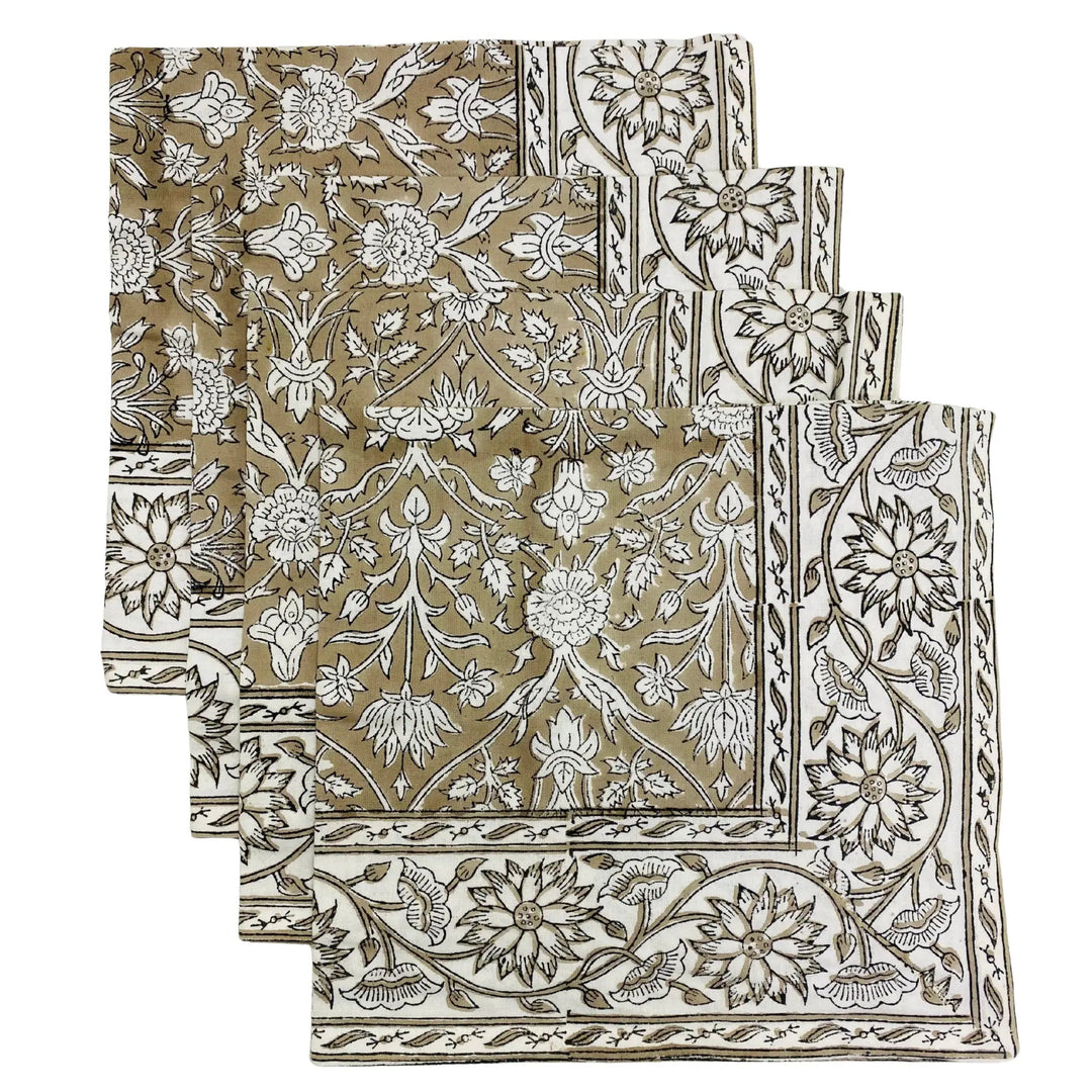 Set of floral patterned napkins on a white background