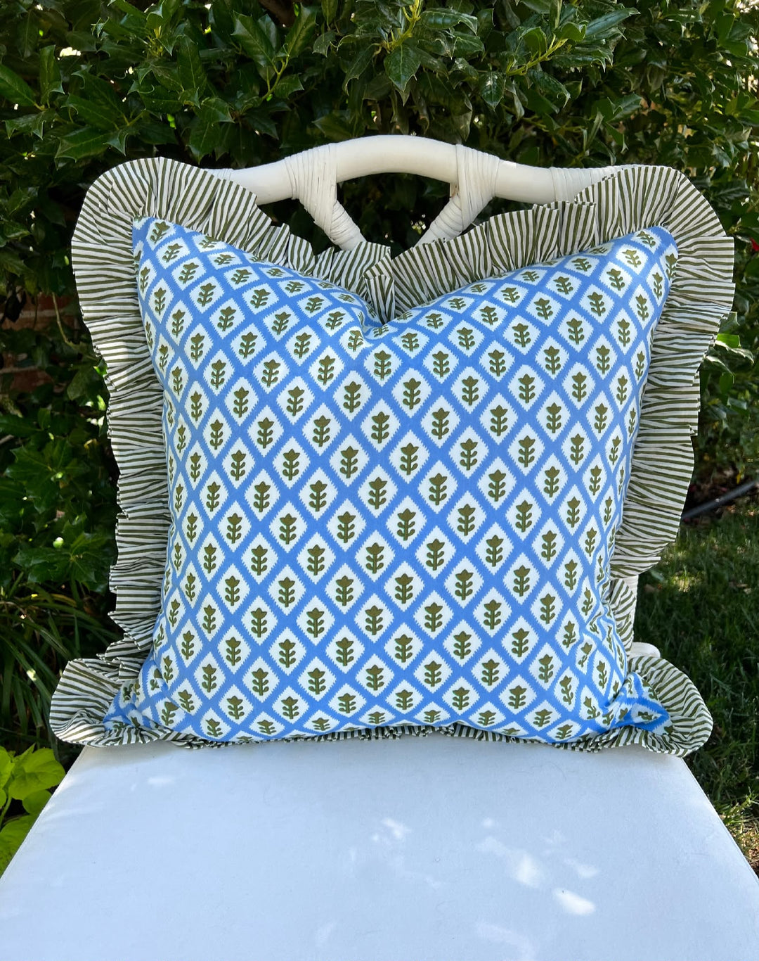 Cotton Printed Ruffle Pillow cover