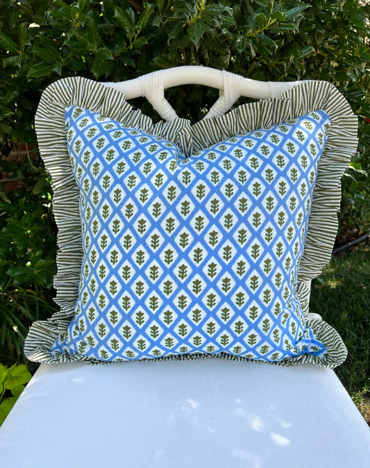 Cotton Printed Ruffle Pillow cover