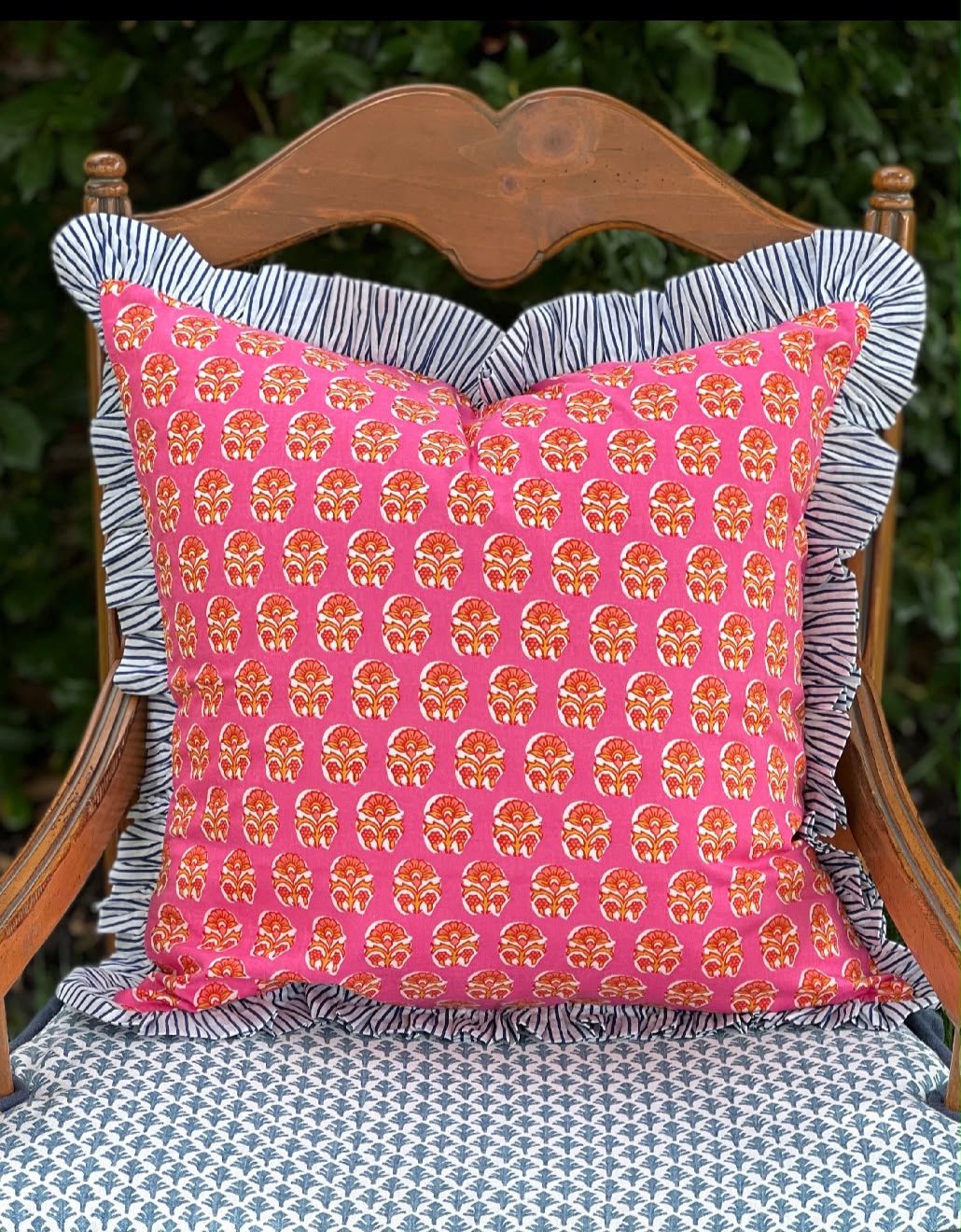 Cotton Printed Ruffle Pillow cover