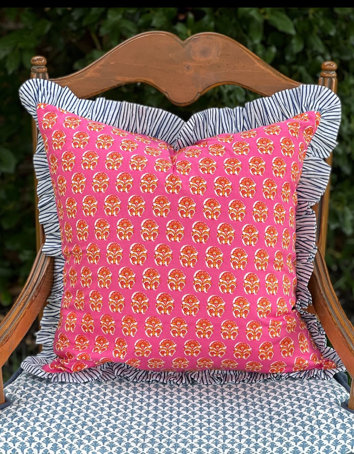 Cotton Printed Ruffle Pillow cover