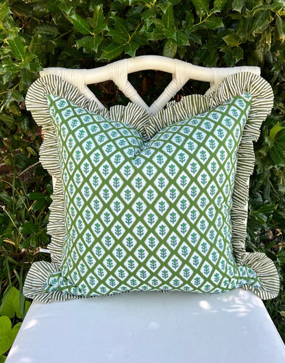 Cotton Printed Ruffled Pillow Case And Bow Tie Sash