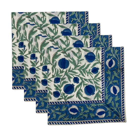 Aqua Blue Border Napkins - handmade cotton napkin set by FabricSG
