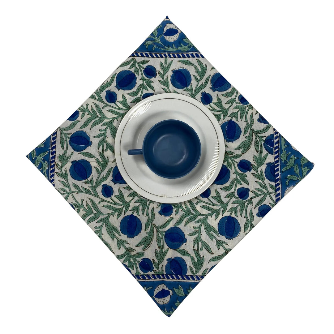 Aqua Blue Border Napkins - handmade cotton napkin set by FabricSG