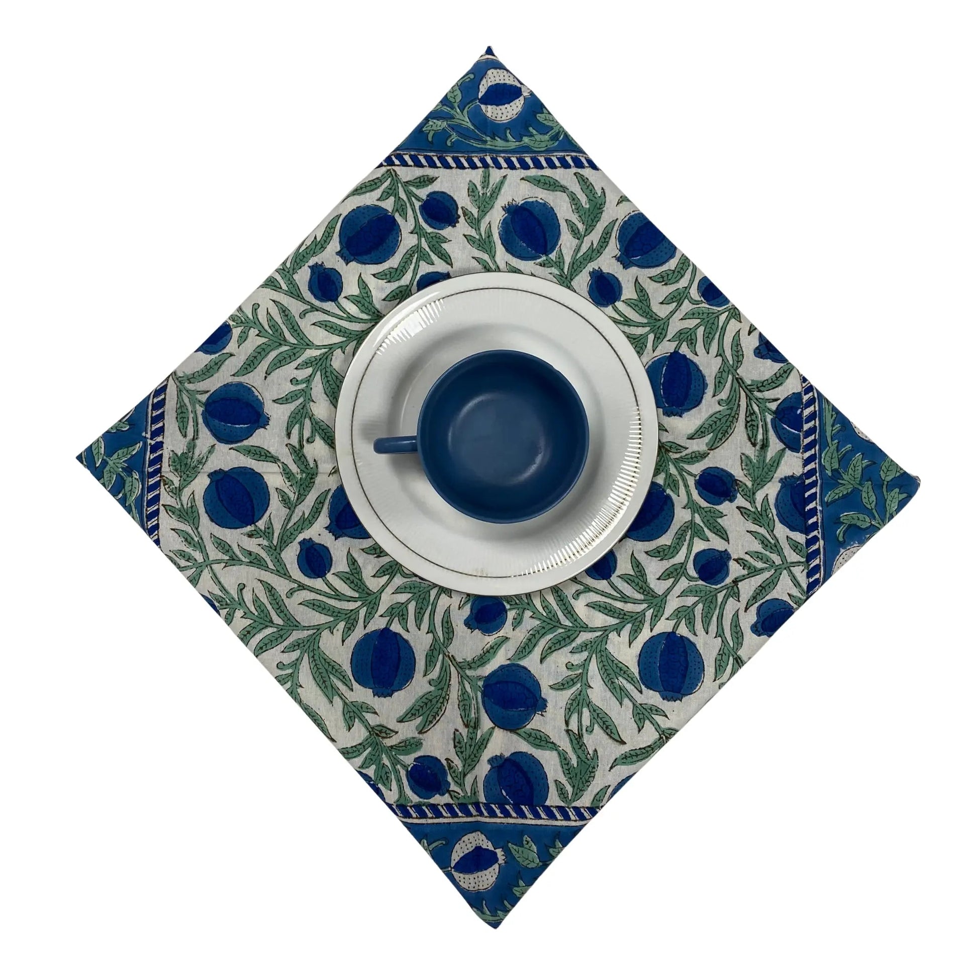 Aqua Blue Border Napkins - handmade cotton napkin set by FabricSG