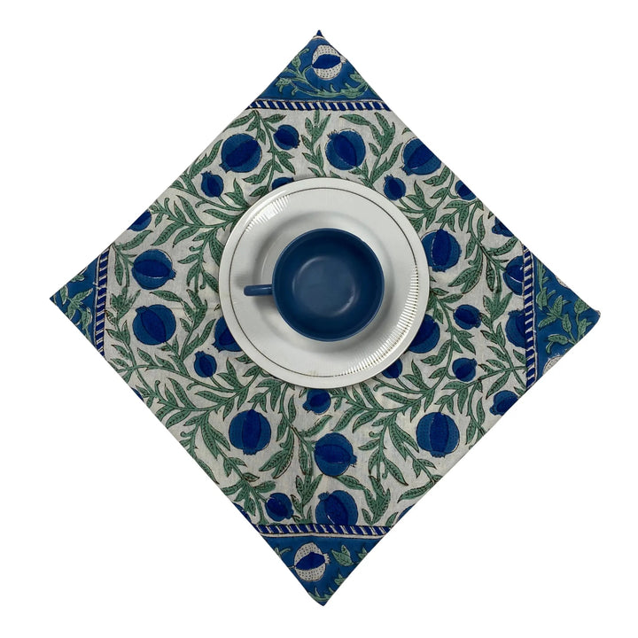 Aqua Blue Border Napkins - handmade cotton napkin set by FabricSG