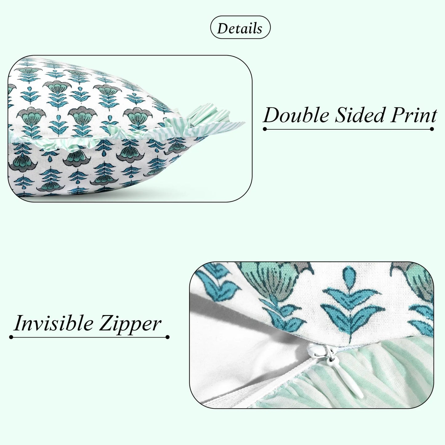Product with double-sided print and invisible zipper on a white background