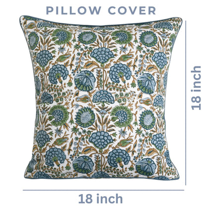 Decorative pillow cover with floral pattern on a white background