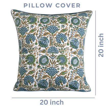Decorative pillow cover with floral pattern on a white background