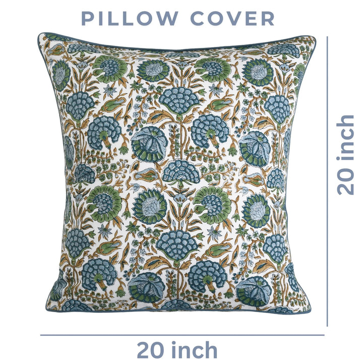 Decorative pillow cover with floral pattern on a white background