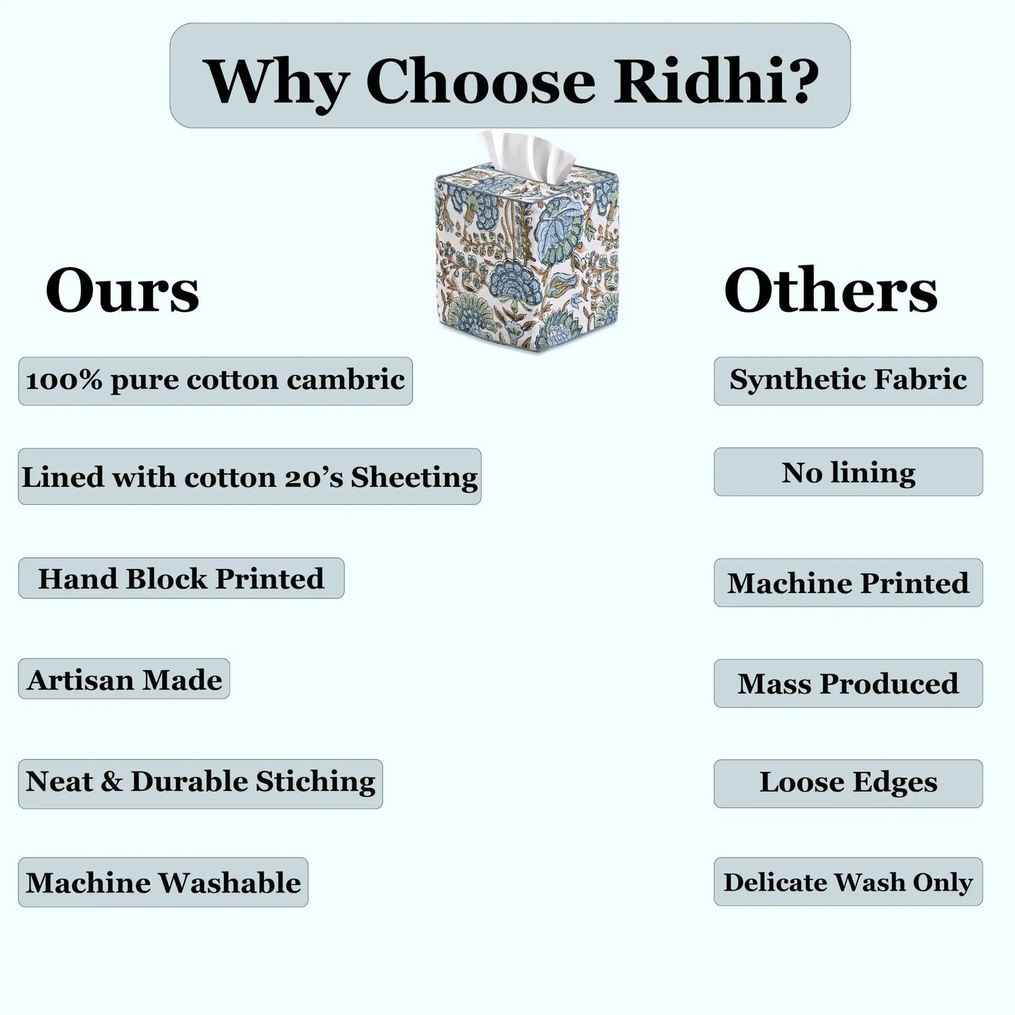 Comparison chart highlighting features of 'Ours' product versus 'Others' on a white background.
