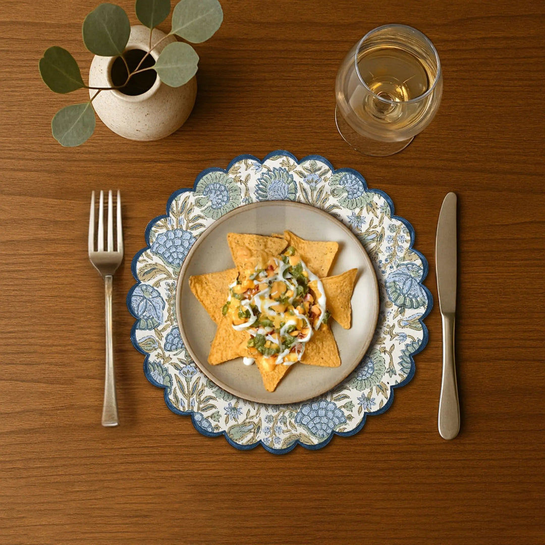 Asparagus Green Round Placemat - handmade cotton placemat by FabricSG