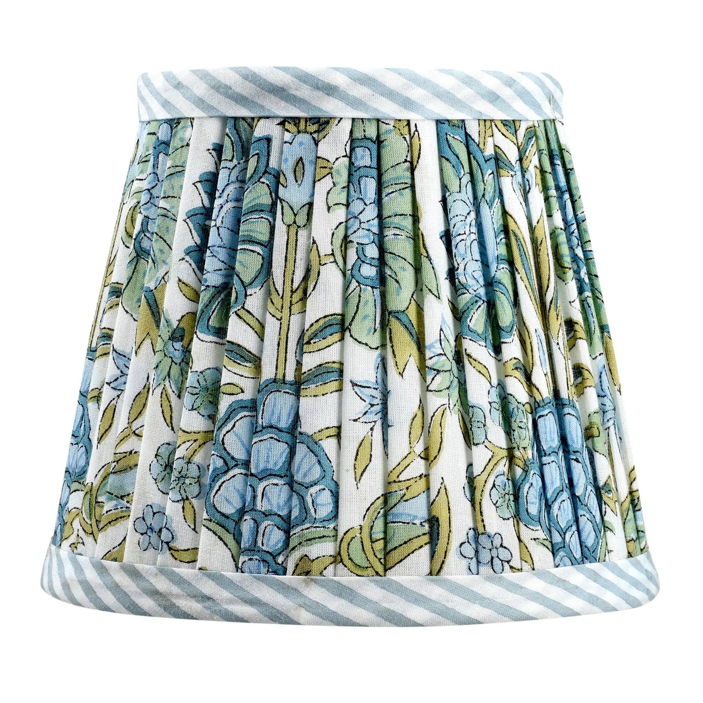 Skirt with floral pattern and striped hem on a white background