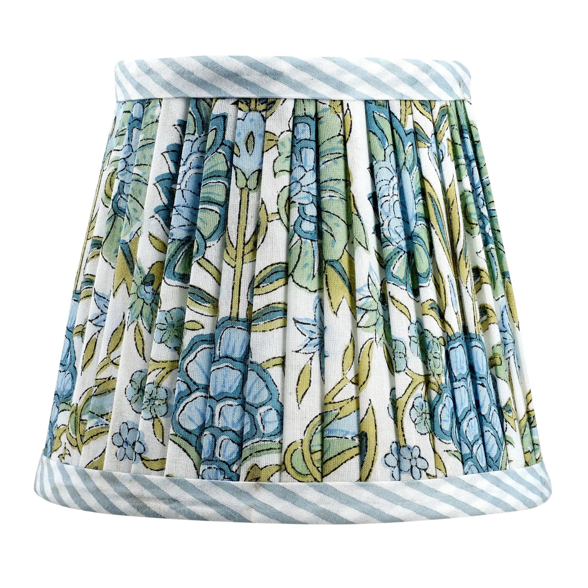 Skirt with floral pattern and striped hem on a white background