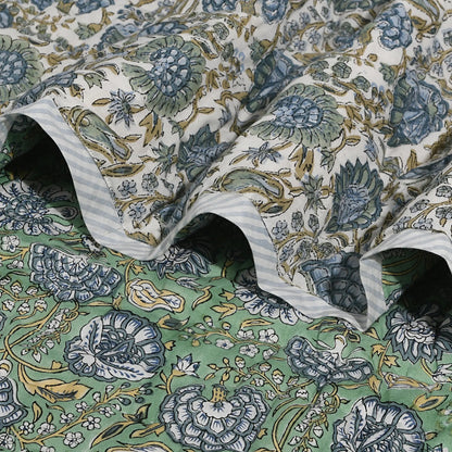 Floral patterned fabric with green and blue colors
