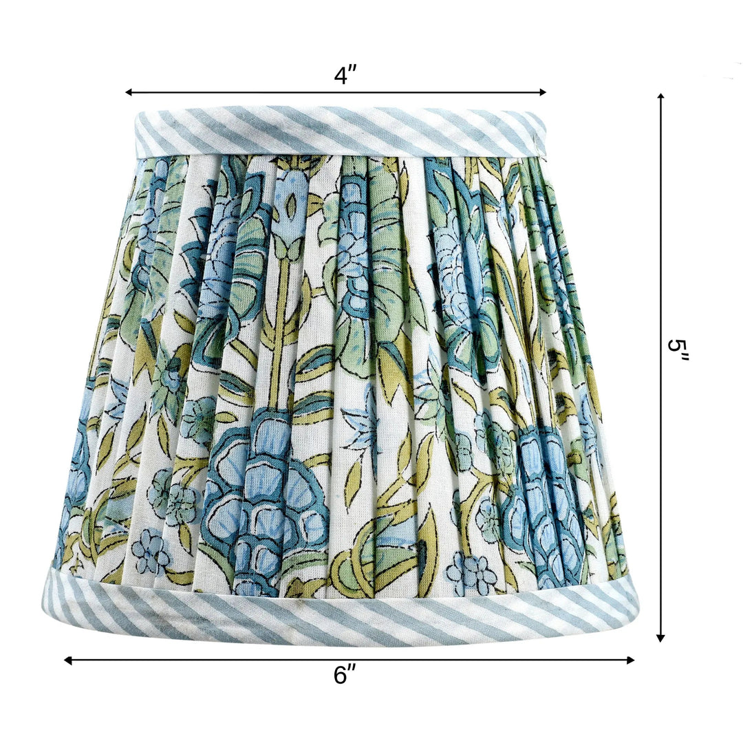 Skirt with floral pattern and striped edges, shown with measurements on a white background