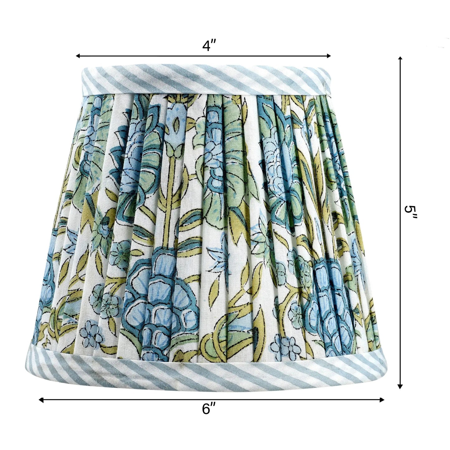 Skirt with floral pattern and striped edges, shown with measurements on a white background