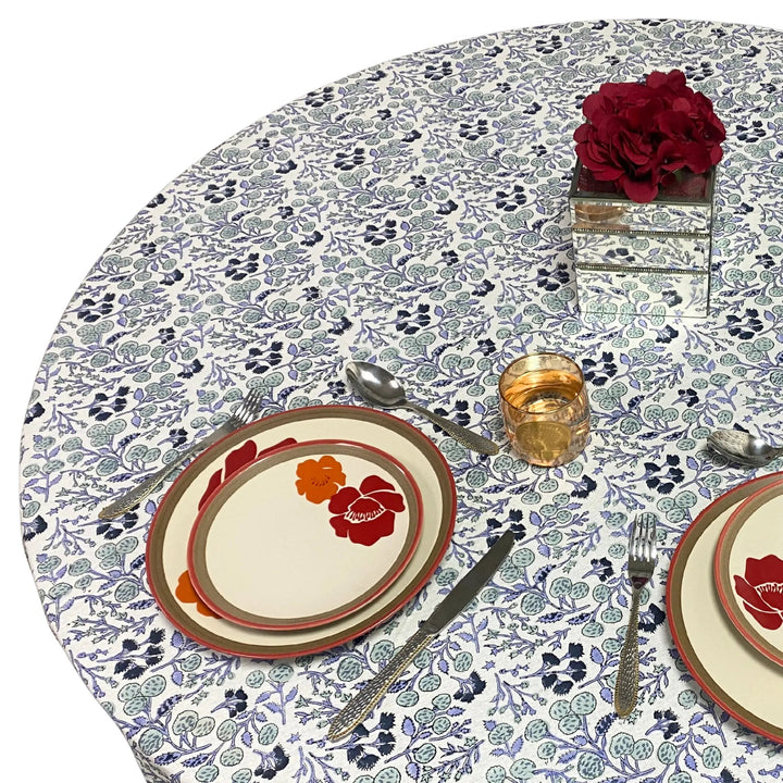 Baby Blue Floral Round Tablecloth