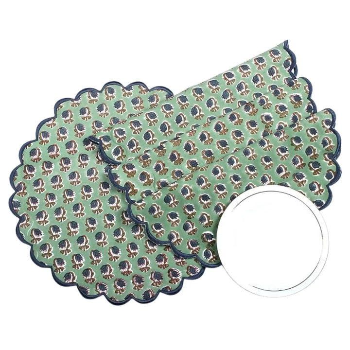 Decorative placemat with scalloped edge and pattern on a white background