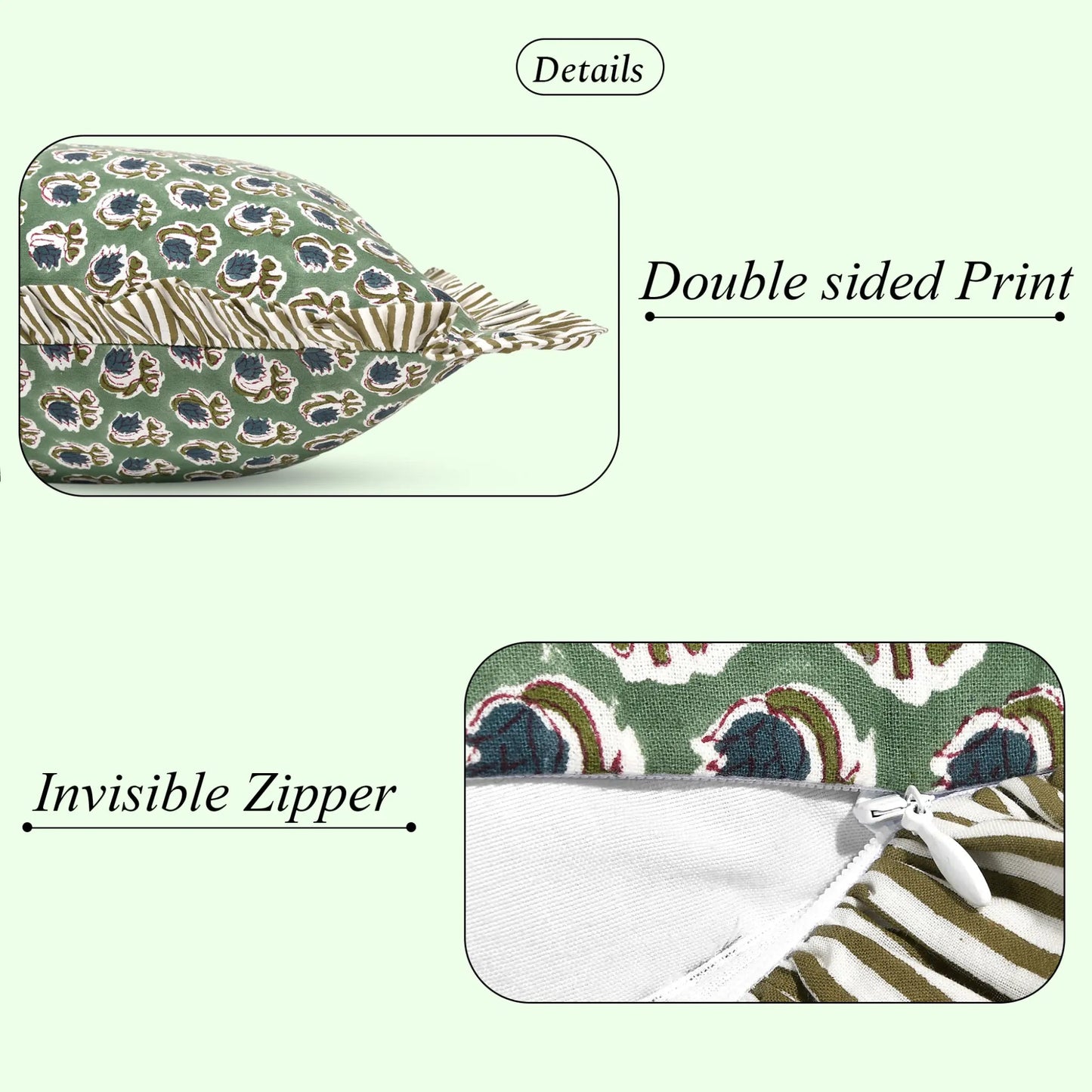Product with double-sided print and invisible zipper on a white background
