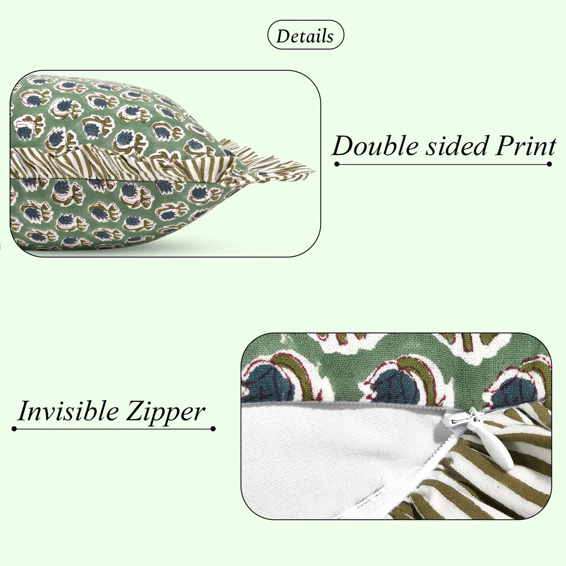 Product with double-sided print and invisible zipper on a white background