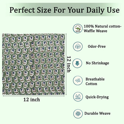dish cloths swatch with pattern and text about fabric properties and dimensions