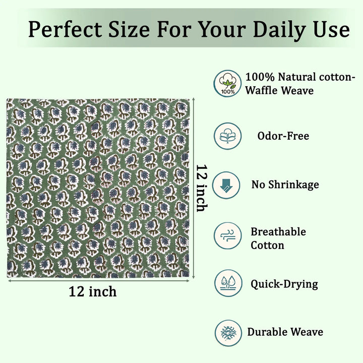 dish cloths swatch with pattern and text about fabric properties and dimensions